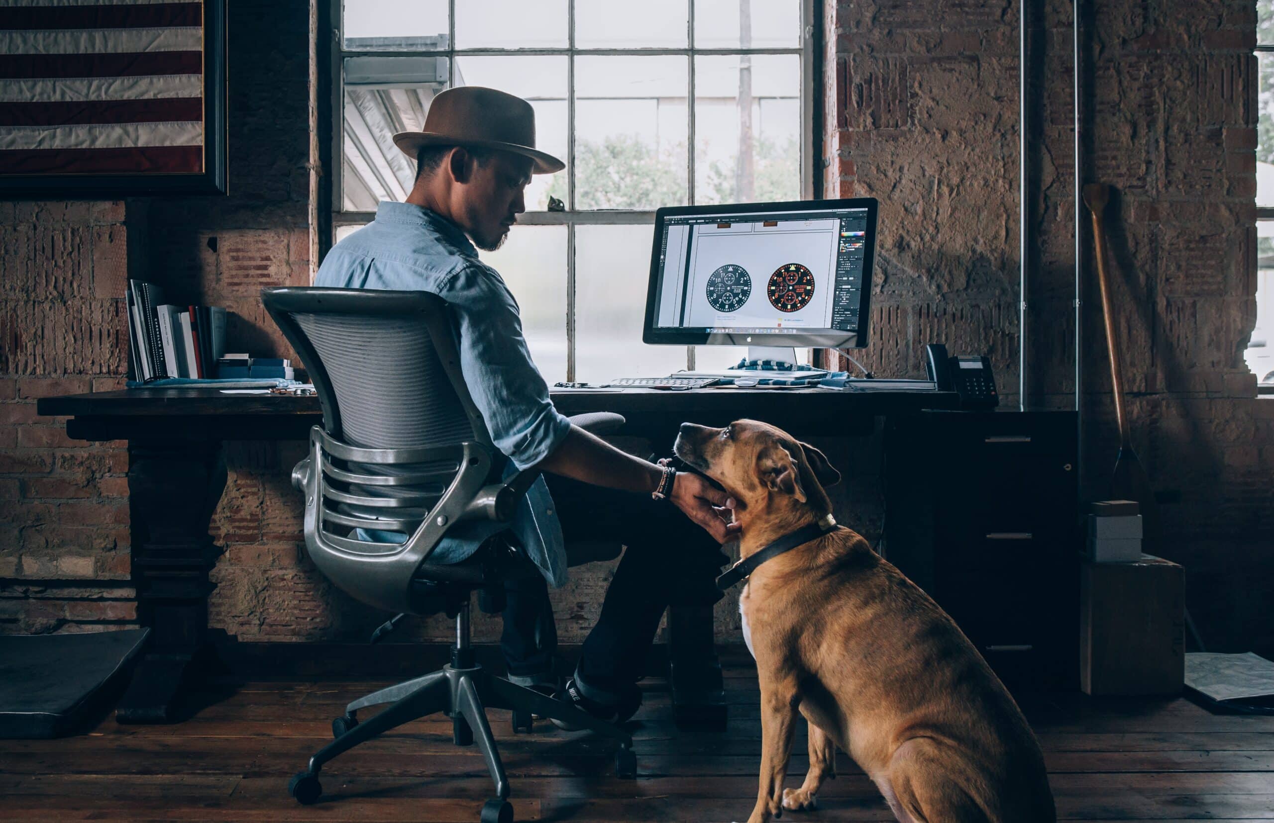 employee with his dog at work